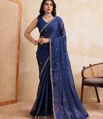 Navyblue color rangoli silk party wear saree with plain blouse piece