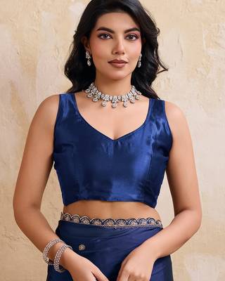 Navyblue color rangoli silk party wear saree with plain blouse piece 5