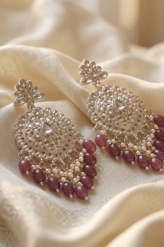   Gold Plated Traditional Kundan Pearl Chandbali Earrings For Wo  And Girls