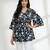 Black floral printed cotton tunic short kurti top for women