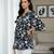 Black floral printed cotton tunic short kurti top for women