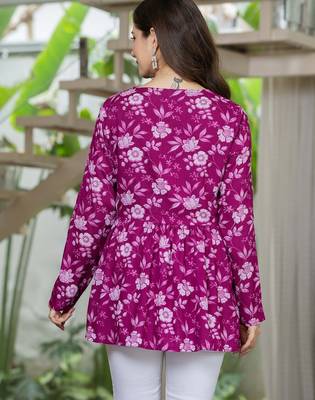 Purple floral printed cotton tunic short kurti top for women 2