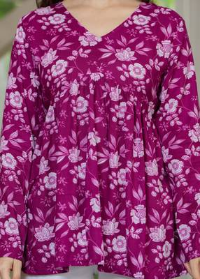 Purple floral printed cotton tunic short kurti top for women 5