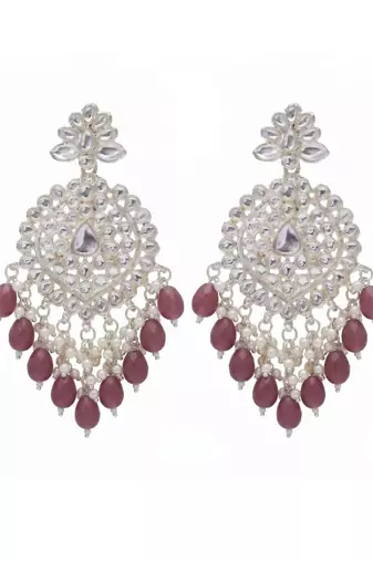   Gold Plated Traditional Kundan Pearl Chandbali Earrings For Wo  And Girls