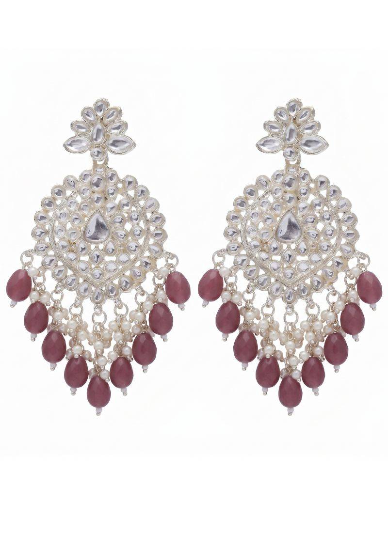   Gold Plated Traditional Kundan Pearl Chandbali Earrings For Wo  And Girls