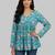 Teal floral printed cotton tunic short kurti top for women