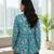 Teal floral printed cotton tunic short kurti top for women
