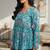 Teal floral printed cotton tunic short kurti top for women