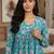 Teal floral printed cotton tunic short kurti top for women