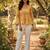 Teal floral printed cotton tunic short kurti top for women