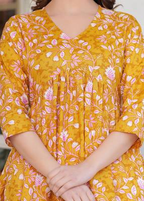 Yellow floral printed cotton tunic short kurti top for women 5
