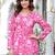 Pink floral printed cotton tunic short kurti top for women