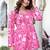 Pink floral printed cotton tunic short kurti top for women