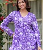 Purple floral printed cotton tunic short kurti top for women