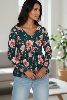 Green floral printed cotton tunic short kurti top for women 2