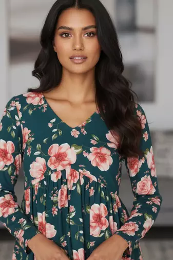 Green floral printed cotton tunic short kurti top for women