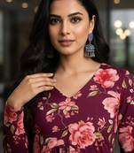 Maroon floral printed cotton tunic short kurti top for women