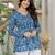 Blue floral printed cotton tunic short kurti top for women