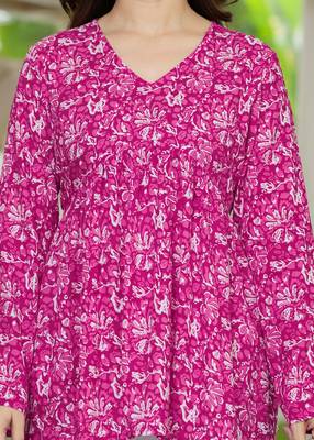 Pink floral printed cotton tunic short kurti top for women 5