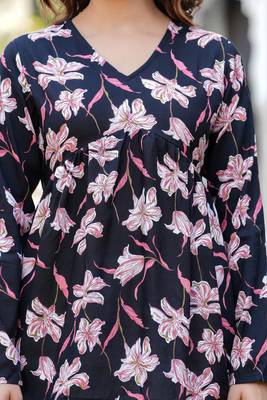 Black floral printed cotton tunic short kurti top for women 5