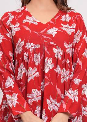Red floral printed cotton tunic short kurti top for women 5