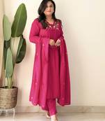 Pink embroidered cotton kurta pant with dupatta