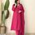 Pink embroidered cotton kurta pant with dupatta