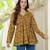 Yellow floral printed cotton tunic short kurti top for women