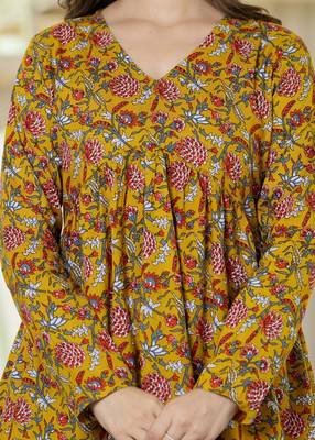 Yellow floral printed cotton tunic short kurti top for women 5