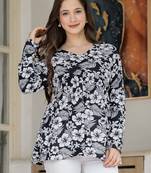 Black floral printed cotton tunic short kurti top for women