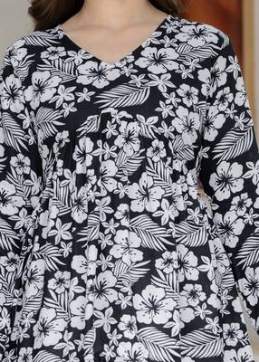 Black floral printed cotton tunic short kurti top for women 5