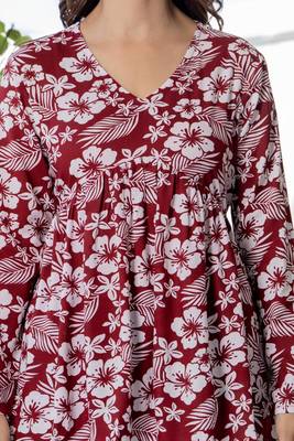 Maroon floral printed cotton tunic short kurti top for women 5