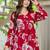 Red floral printed cotton tunic short kurti top for women