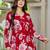 Red floral printed cotton tunic short kurti top for women
