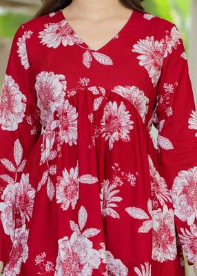 Red floral printed cotton tunic short kurti top for women 5