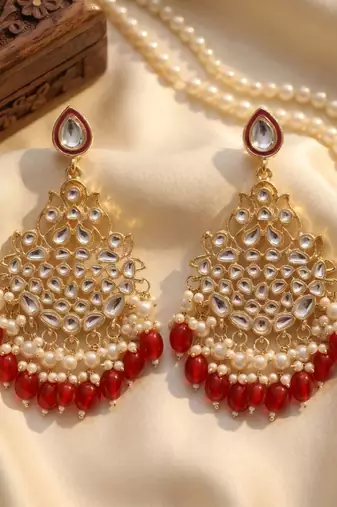   Beautiful Red Color Gold Plated Pearl Earrings for Wo  and Girls