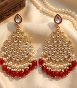   Beautiful Red Color Gold Plated Pearl Earrings for Wo  and Girls