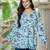 Blue floral printed cotton tunic short kurti top for women
