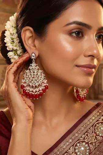   Beautiful Red Color Gold Plated Pearl Earrings for Wo  and Girls
