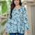 Blue floral printed cotton tunic short kurti top for women