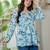Blue floral printed cotton tunic short kurti top for women