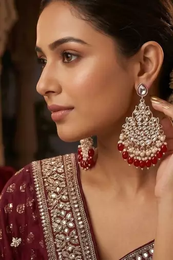   Beautiful Red Color Gold Plated Pearl Earrings for Wo  and Girls