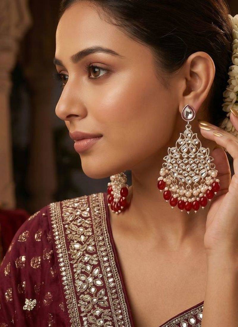   Beautiful Red Color Gold Plated Pearl Earrings for Wo  and Girls