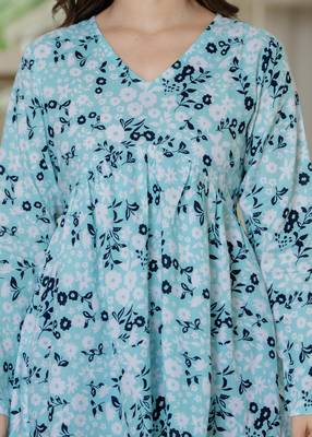Blue floral printed cotton tunic short kurti top for women 5