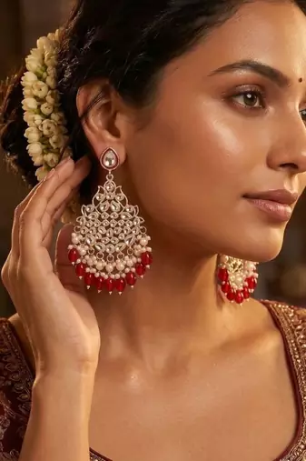   Beautiful Red Color Gold Plated Pearl Earrings for Wo  and Girls