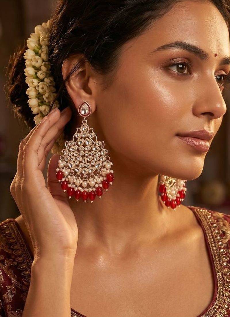   Beautiful Red Color Gold Plated Pearl Earrings for Wo  and Girls