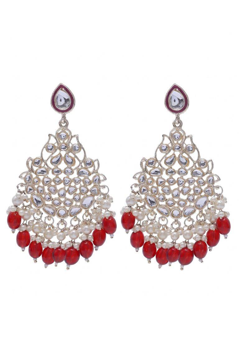   Beautiful Red Color Gold Plated Pearl Earrings for Wo  and Girls