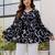 Black floral printed cotton tunic short kurti top for women