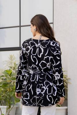 Black floral printed cotton tunic short kurti top for women 2