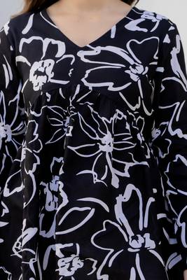 Black floral printed cotton tunic short kurti top for women 5